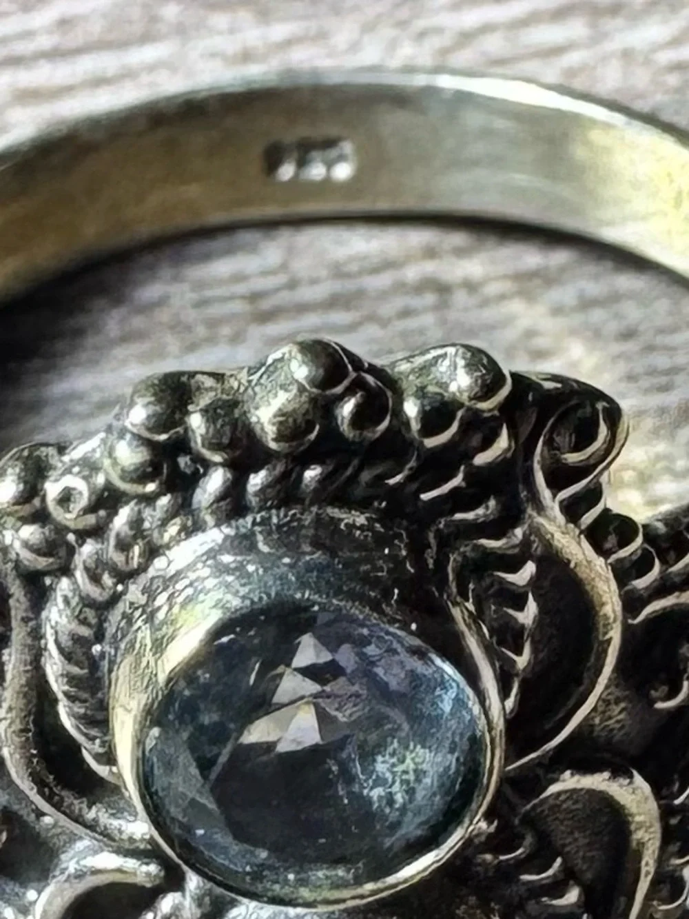 Sterling Silver Blue Topaz Ring - Boho Filigree 925